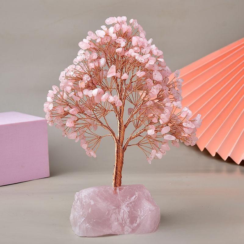 Arbre de Vie Quartz Rose 25 cm – Décoration Tendance Bureau - Biloria