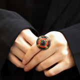 Bague Agate Rouge et Noir Vintage Protection - Biloria
