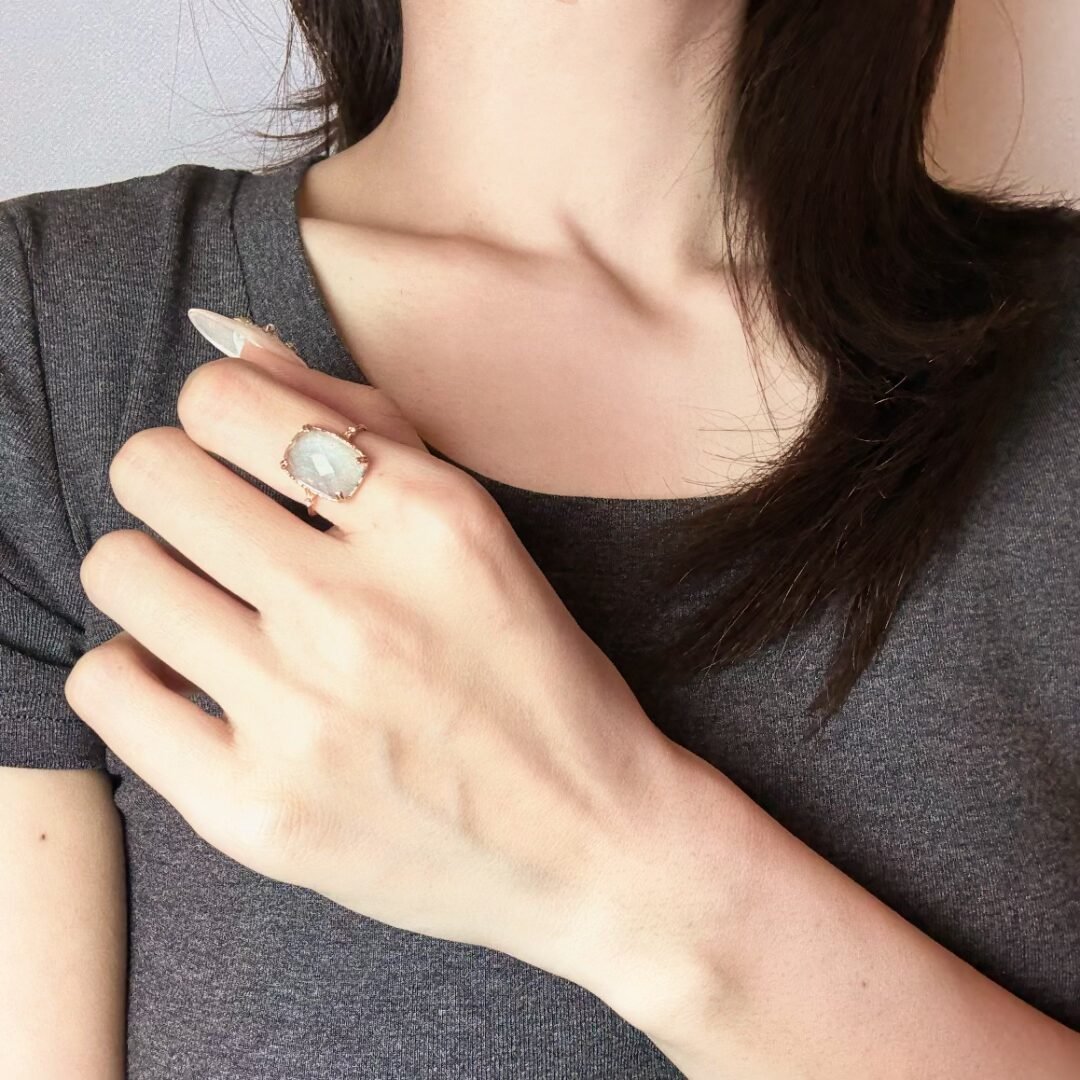 Bague Aigue Marine Argent Plaqué Or, Bijou Apaisant pour la Sérénité - Biloria