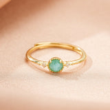 Bague Amazonite Zircon Argent Plaqué Or Taille Ajustable - Biloria
