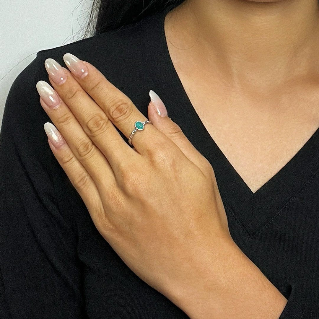 Bague Amazonite Zircon Argent Plaqué Or Taille Ajustable - Biloria