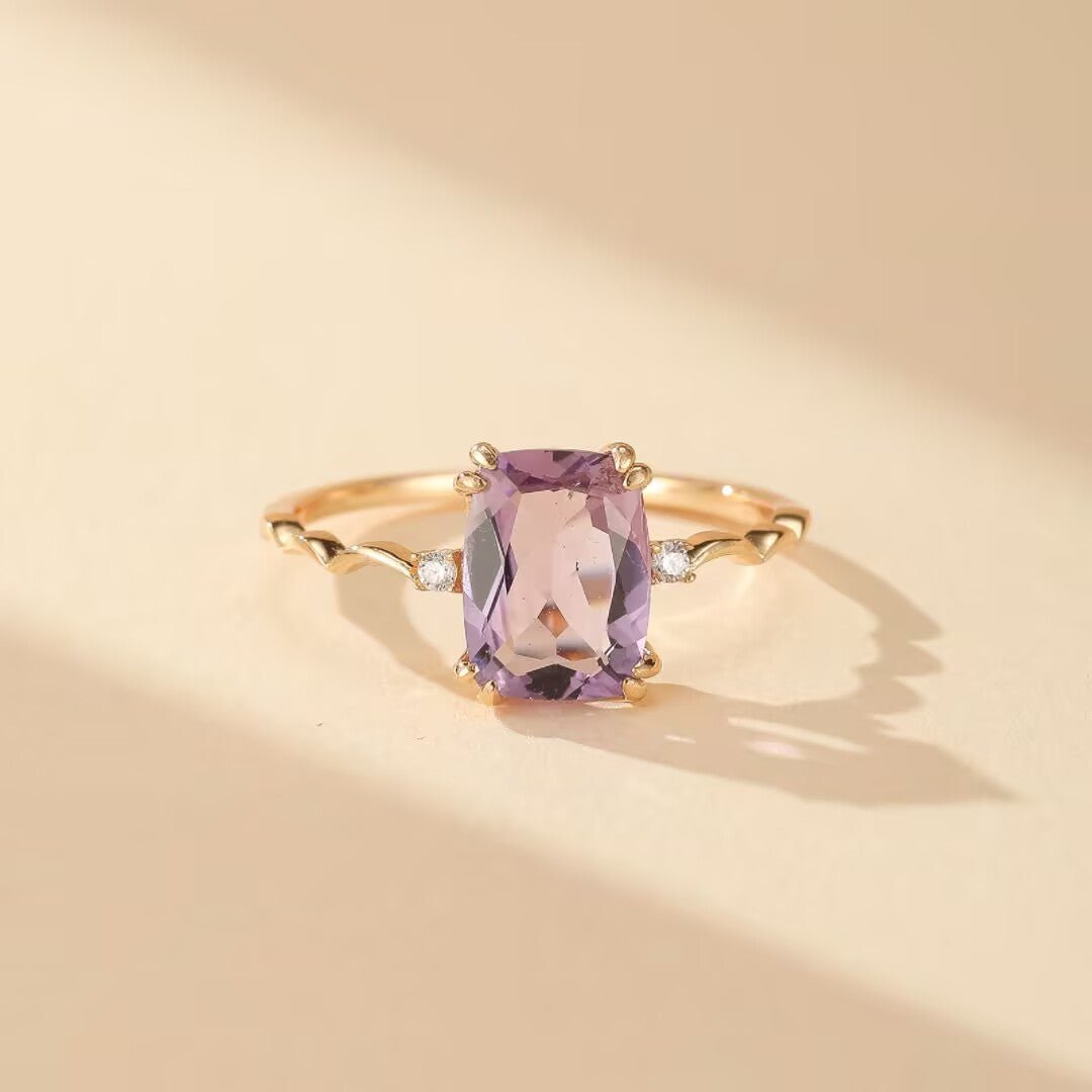 Bague Améthyste Violette en Argent Plaqué Or 14K - Biloria