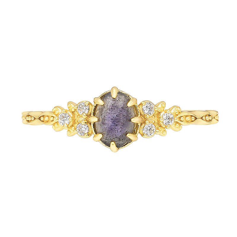 Bague apaisante Labradorite Cordiérite Zircon Argent Plaqué Or - Biloria