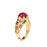 Bague Cornaline Feuillage Impérial – Argent Émaillé, Ajustable - Biloria