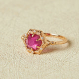 Bague Cornaline Hexagonale Argent Plaqué Or Charme Passion - Biloria