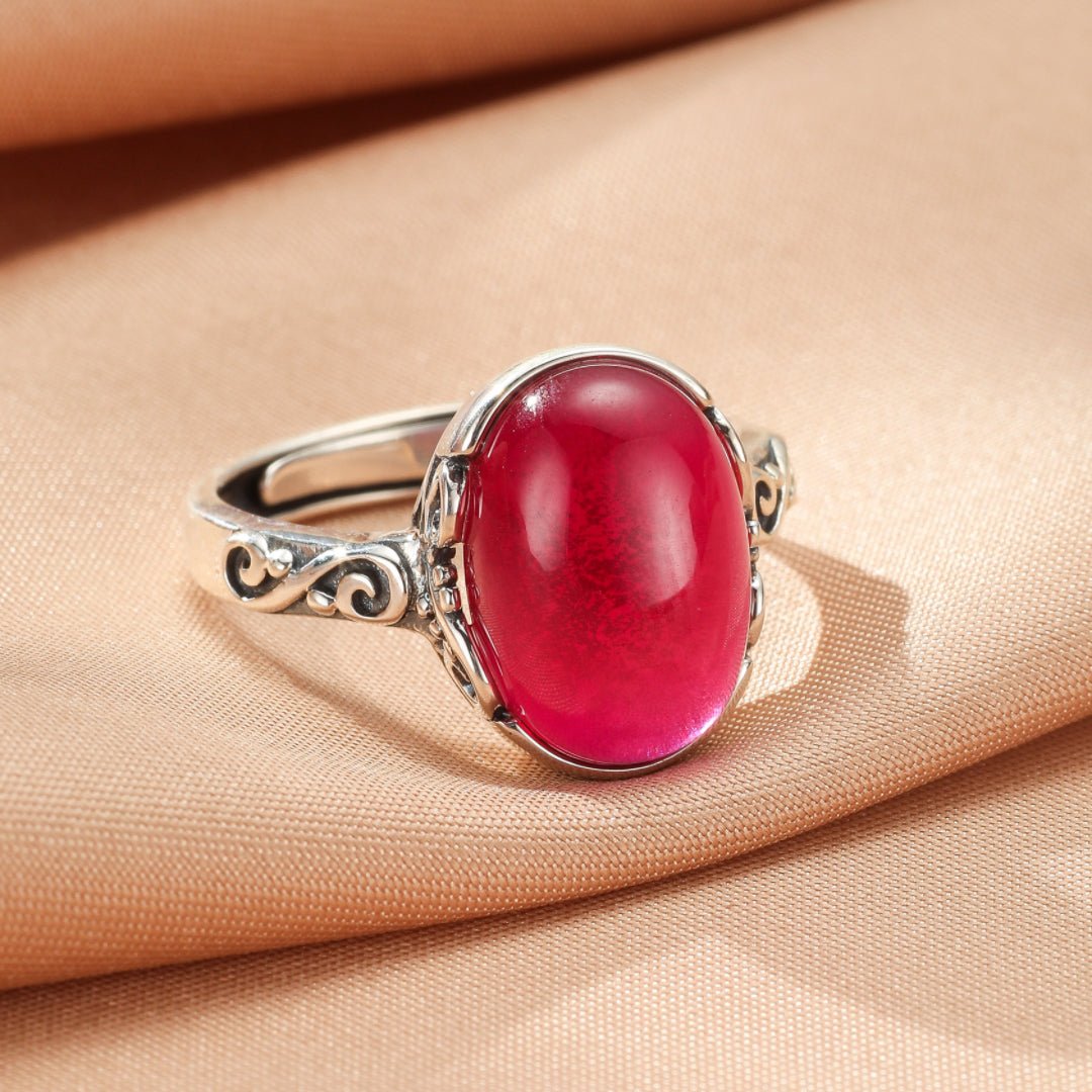 Bague Cornaline Ovale Rouge Arabesque Royale Argent - Biloria