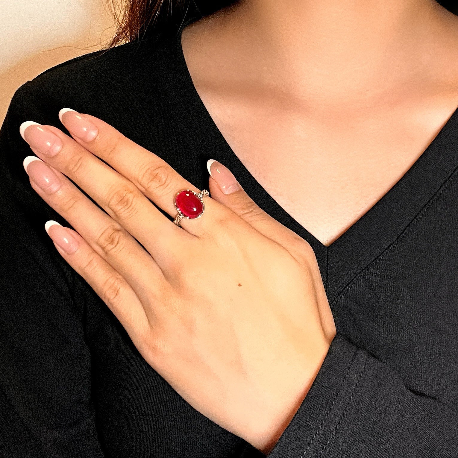 Bague Cornaline Ovale Rouge Arabesque Royale Argent - Biloria