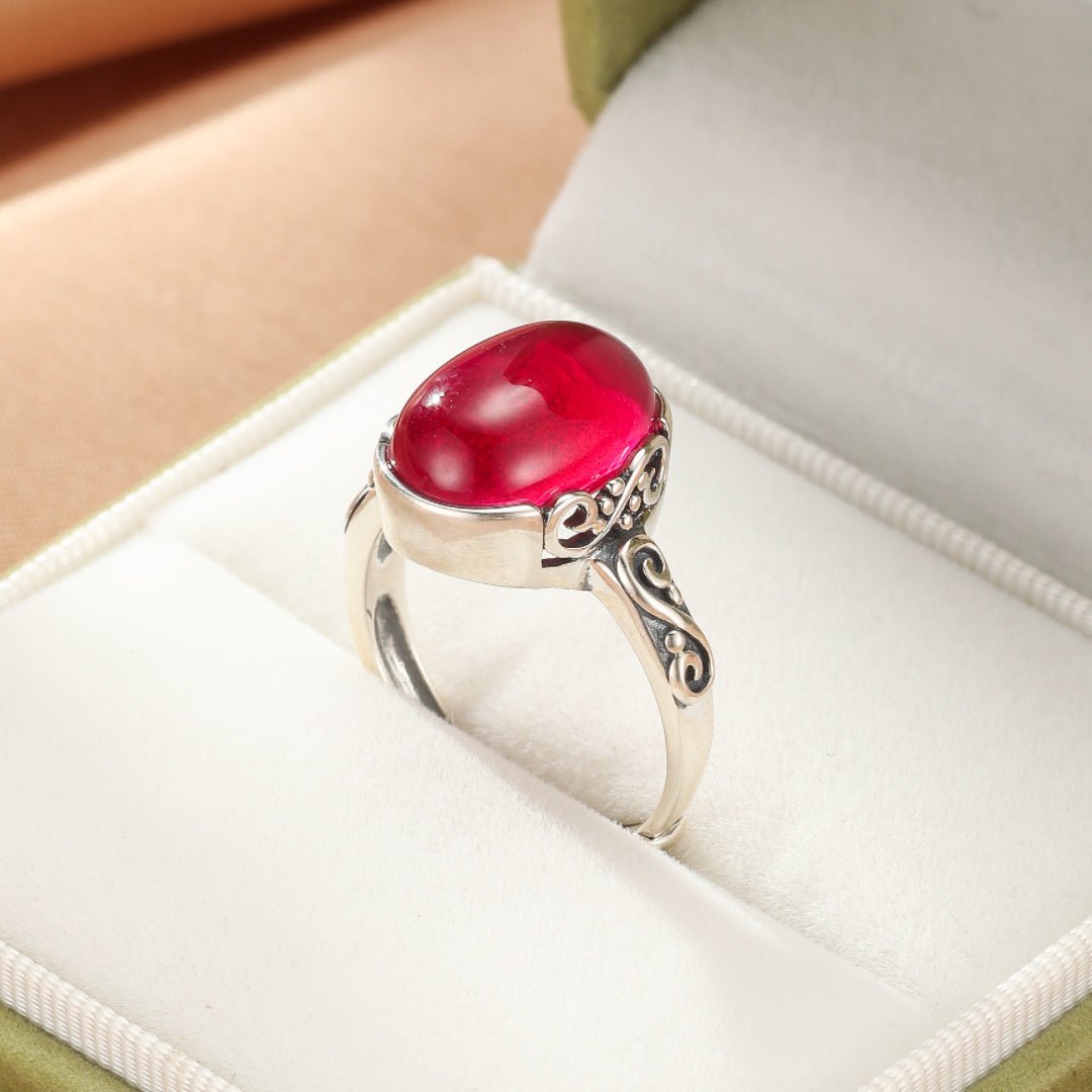Bague Cornaline Ovale Rouge Arabesque Royale Argent - Biloria