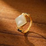 Bague Éveil Lotus Bleu - Jade Blanc, Argent Plaqué Or - Biloria
