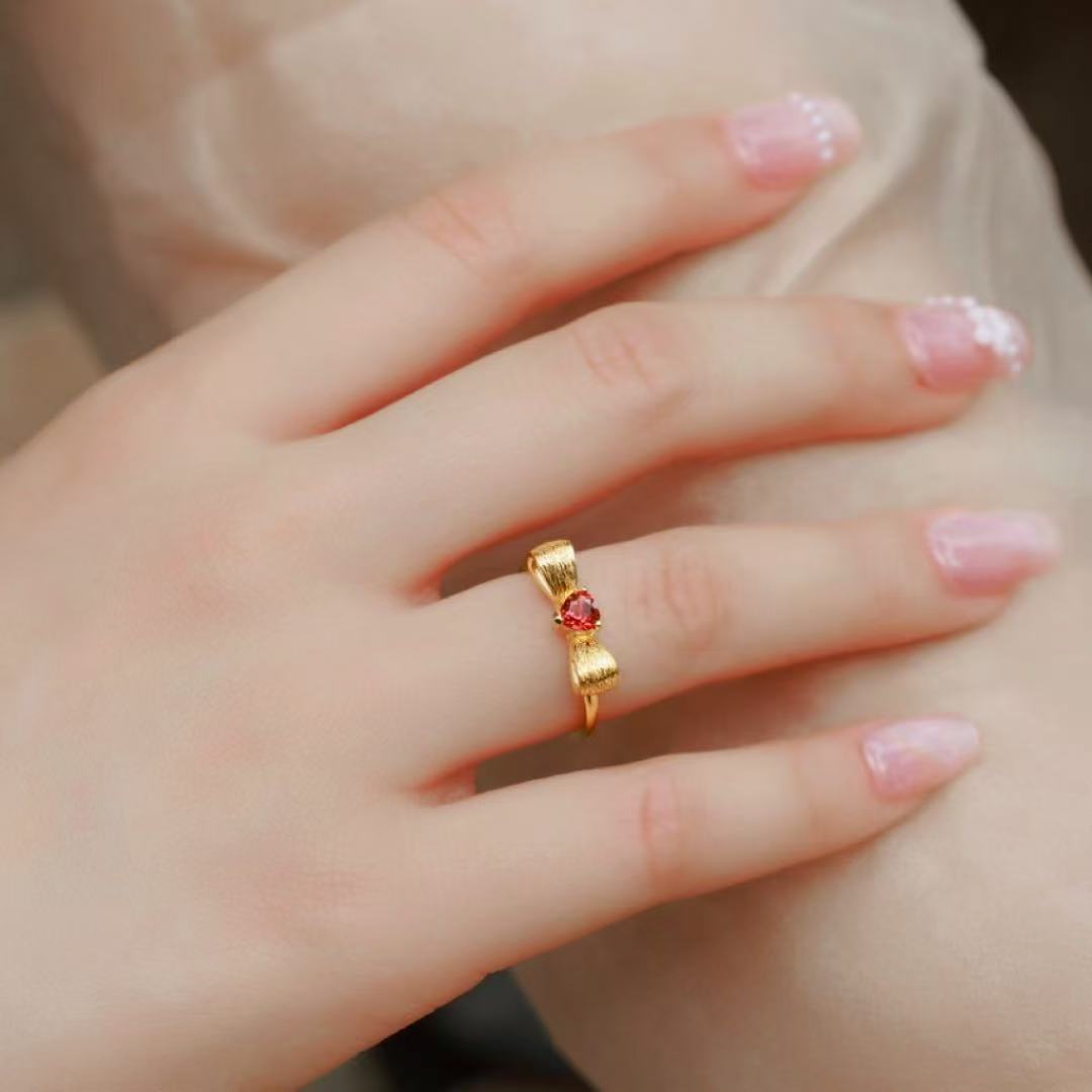 Bague Grenat Cœur Nœud Argent Plaqué Or – Bijou Passion - Biloria