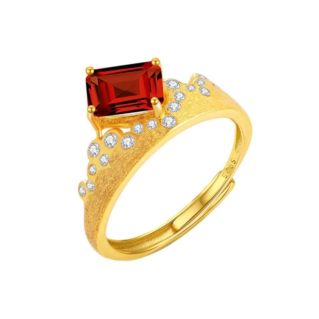 Bague Grenat ou Améthyste – Argent Plaqué Or, Taille 57 mm - Biloria