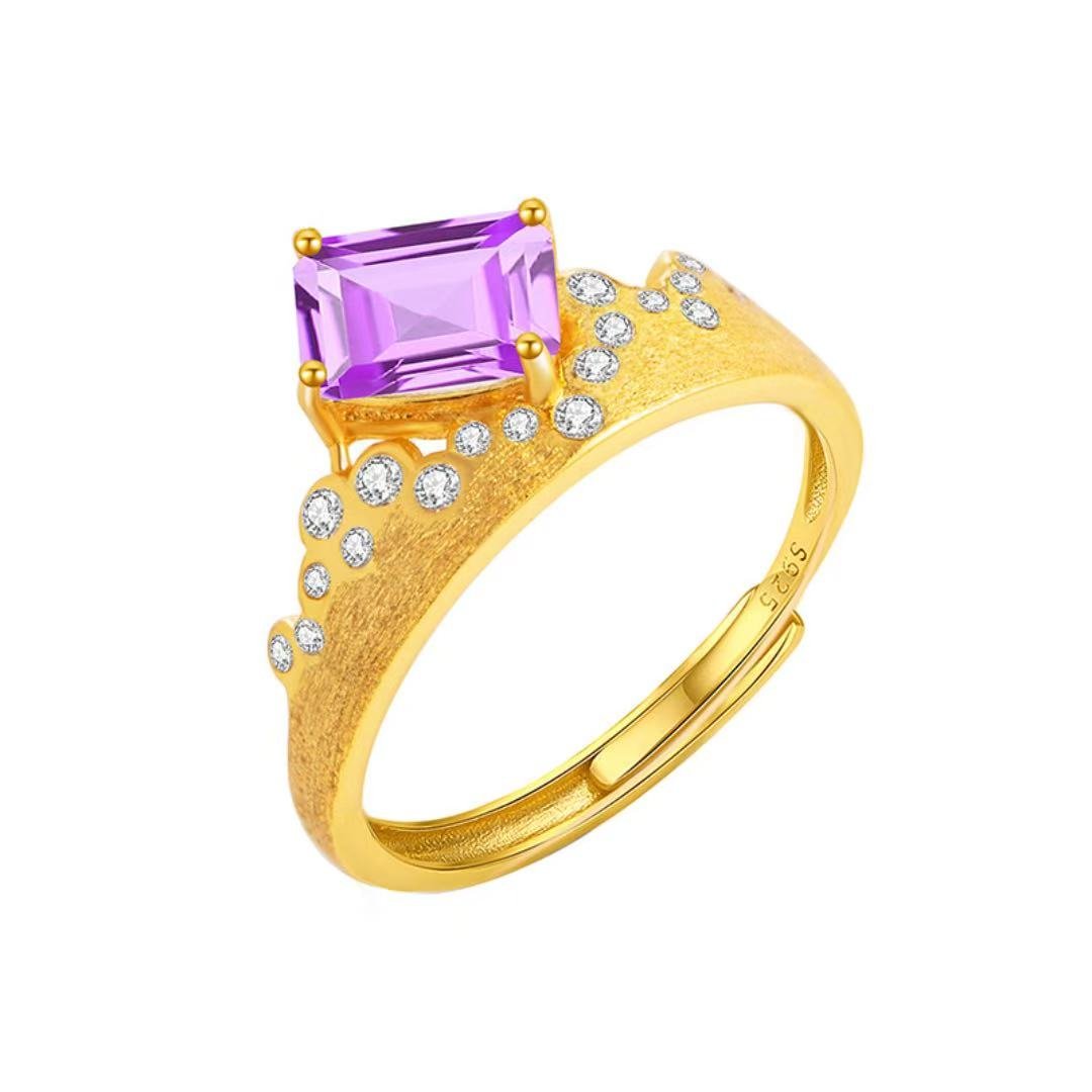 Bague Grenat ou Améthyste – Argent Plaqué Or, Taille 57 mm - Biloria