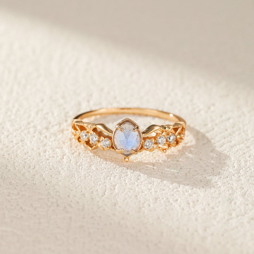 Bague Labradorite et Cordiérite en Argent Plaqué Or - Biloria
