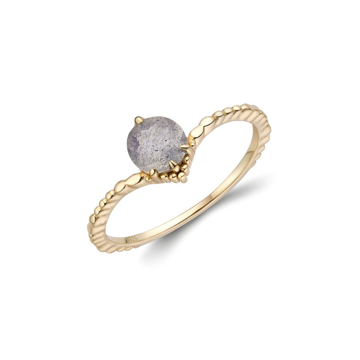 Bague Labradorite Irisée Argent Plaqué Or Taille FR50 FR57 - Biloria
