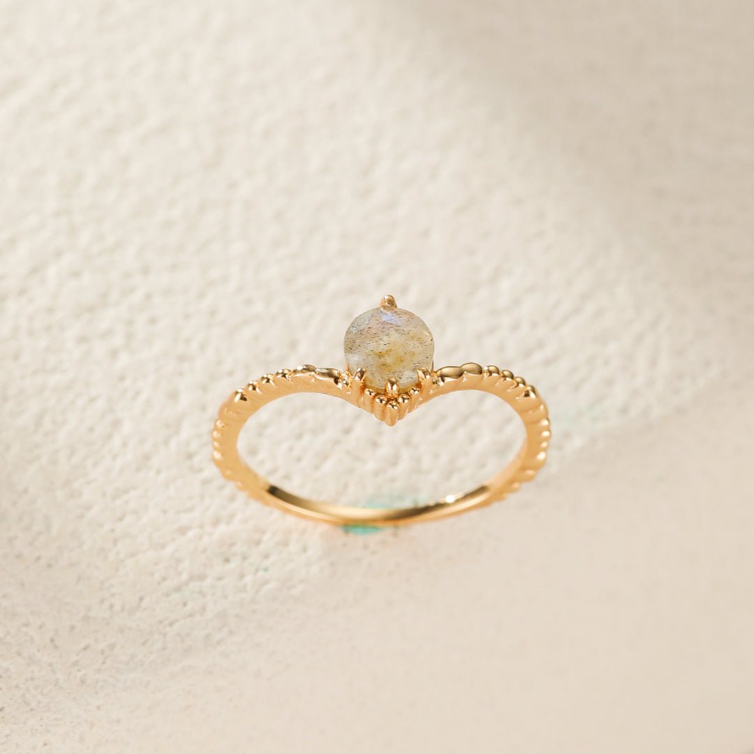 Bague Labradorite Irisée Argent Plaqué Or Taille FR50 FR57 - Biloria