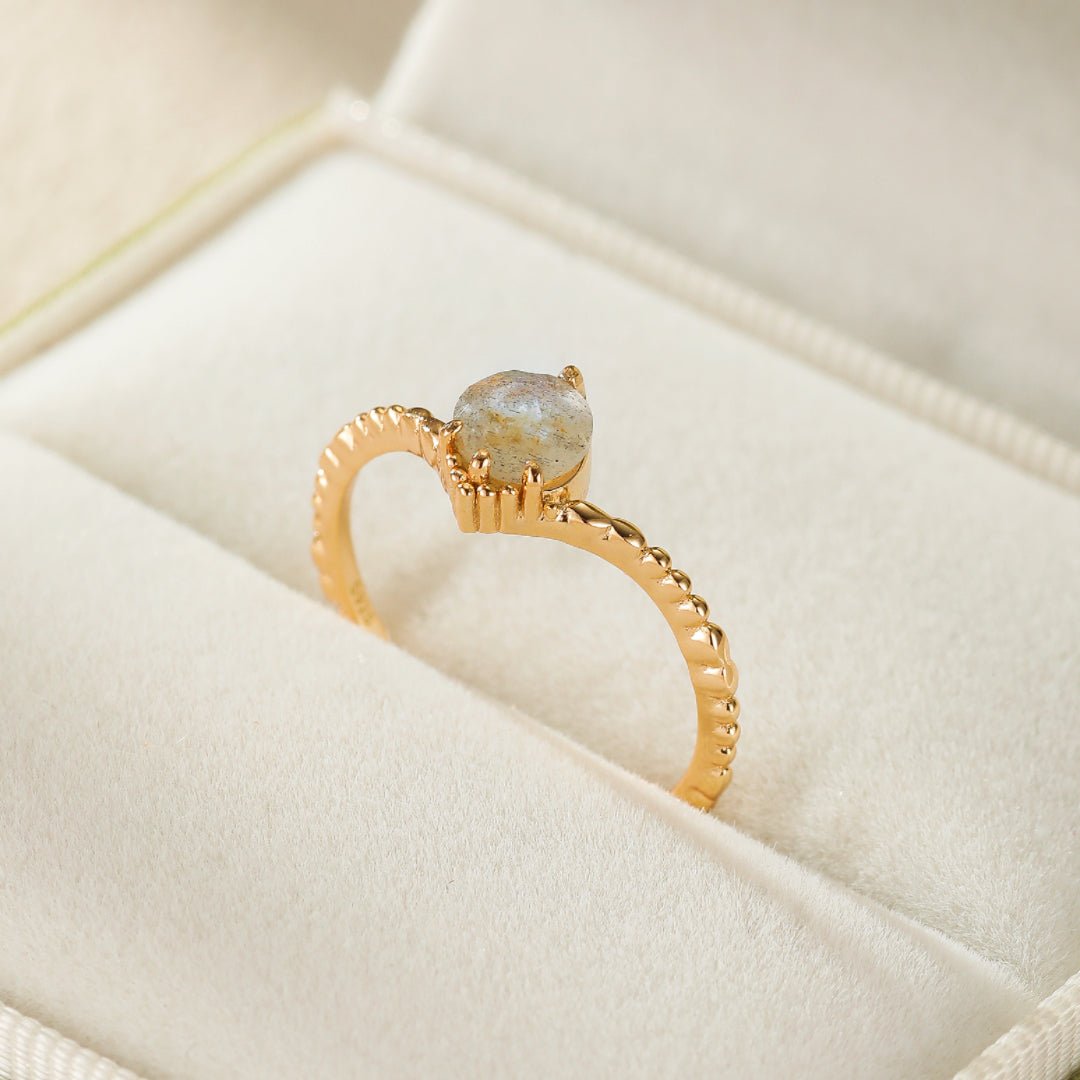 Bague Labradorite Irisée Argent Plaqué Or Taille FR50 FR57 - Biloria