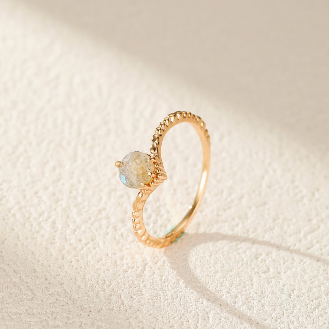 Bague Labradorite Irisée Argent Plaqué Or Taille FR50 FR57 - Biloria