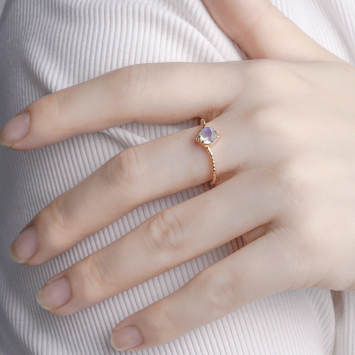 Bague Labradorite Irisée Argent Plaqué Or Taille FR50 FR57 - Biloria