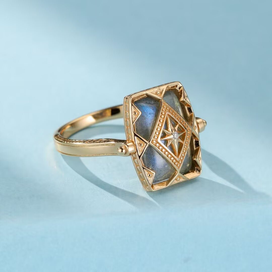 Bague Labradorite Mystère d'Aurore – Argent Plaqué Or - Biloria