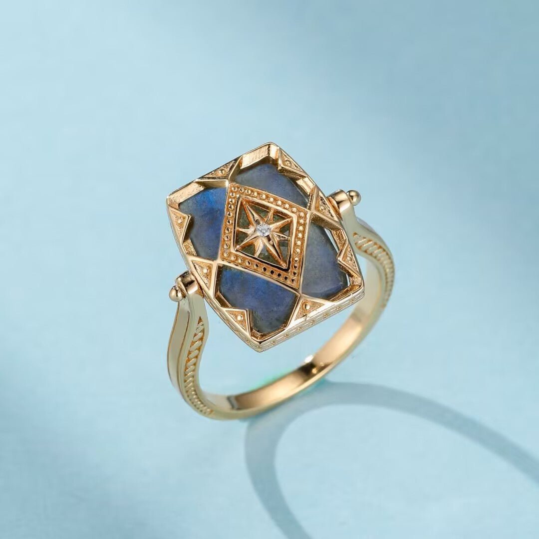 Bague Labradorite Mystère d'Aurore – Argent Plaqué Or - Biloria