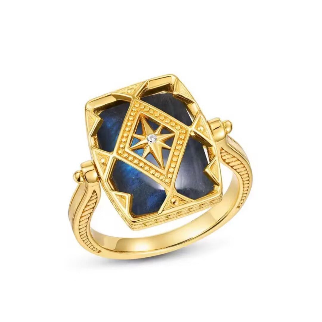 Bague Labradorite Mystère d'Aurore – Argent Plaqué Or - Biloria