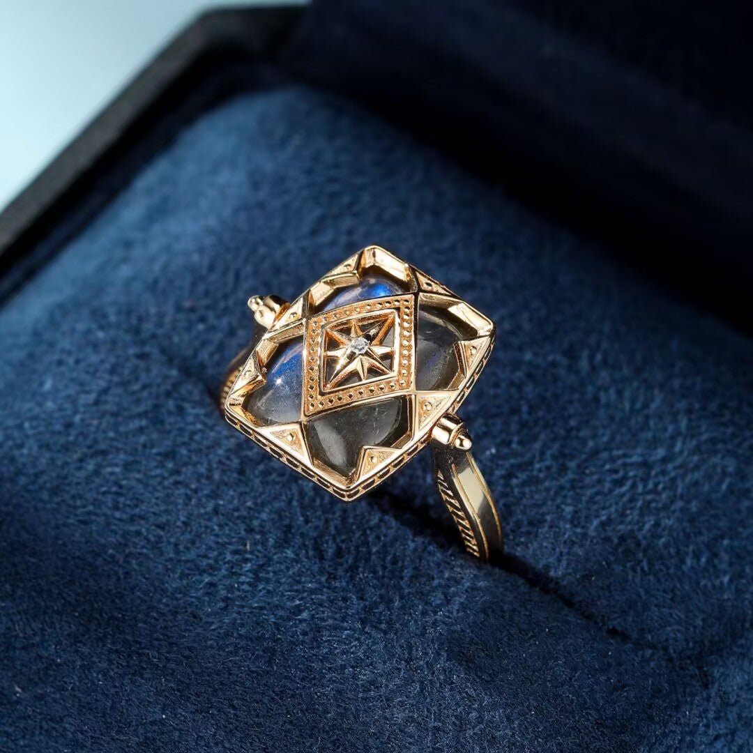 Bague Labradorite Mystère d'Aurore – Argent Plaqué Or - Biloria