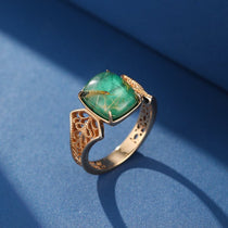 Bague Malachite Quartz Rutile Argent Plaqué Or Taille 49 51 54 57 - Biloria