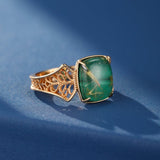 Bague Malachite Quartz Rutile Argent Plaqué Or Taille 49 51 54 57 - Biloria