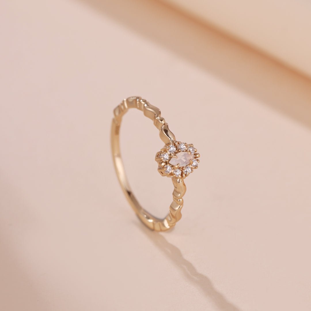 Bague Opale Blanche Brume Étoilée Argent Plaqué Or Taille FR49 à FR57 - Biloria