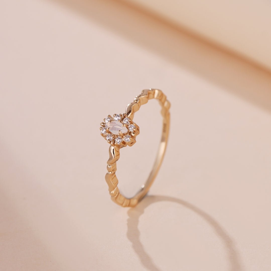 Bague Opale Blanche Brume Étoilée Argent Plaqué Or Taille FR49 à FR57 - Biloria