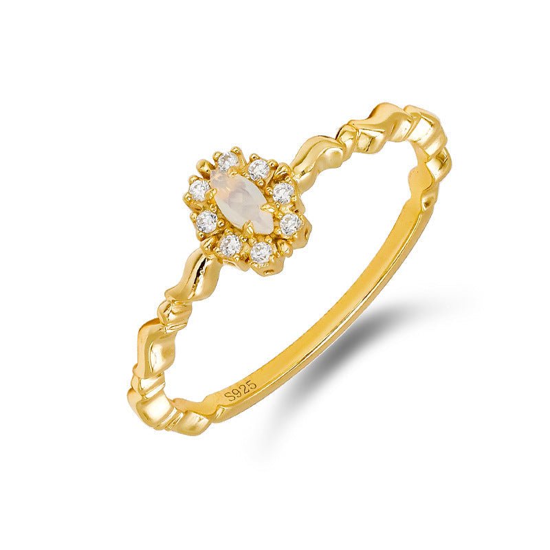 Bague Opale Blanche Brume Étoilée Argent Plaqué Or Taille FR49 à FR57 - Biloria