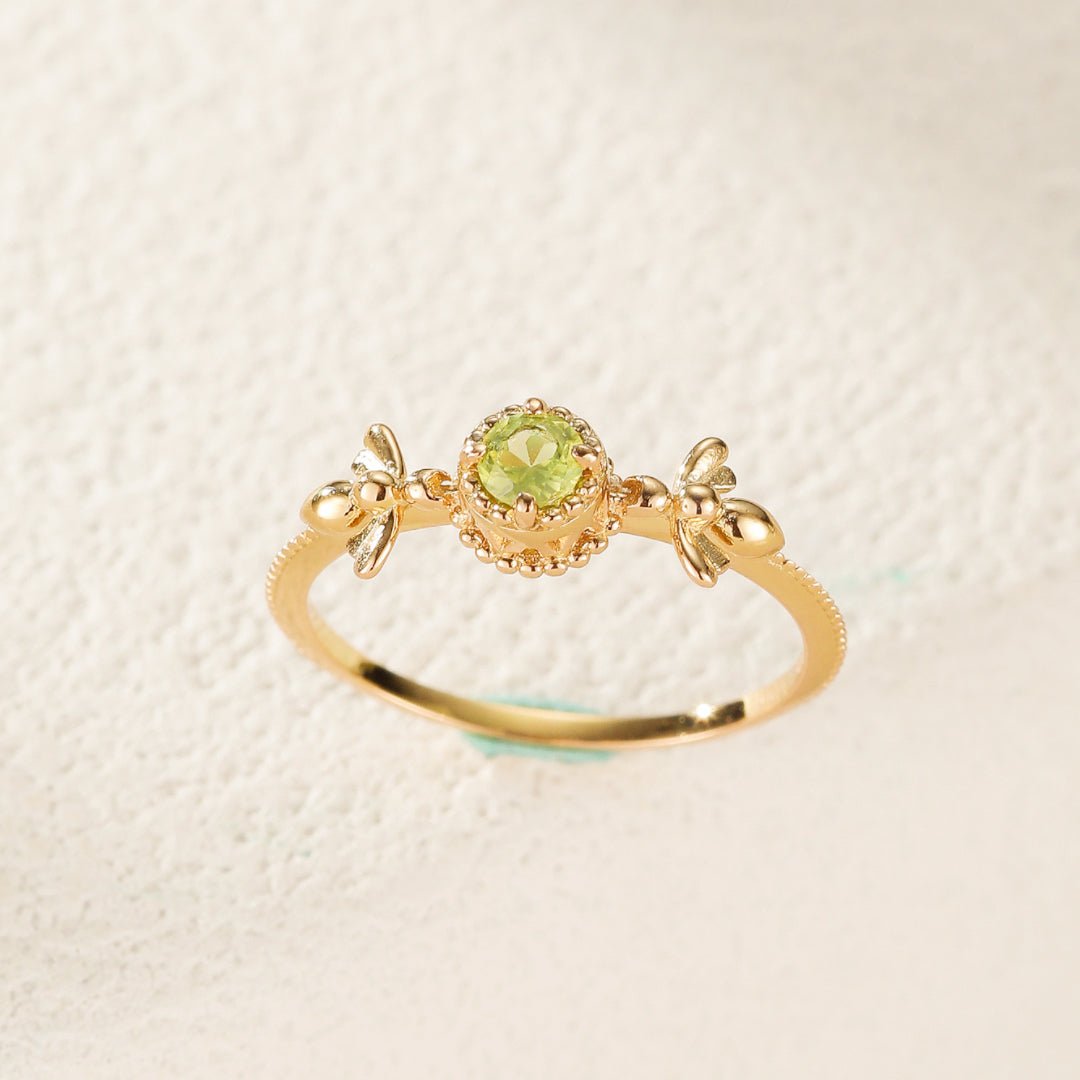 Bague Péridot Abeille Joyeuse Argent Plaqué Or – Feng Shui - Biloria