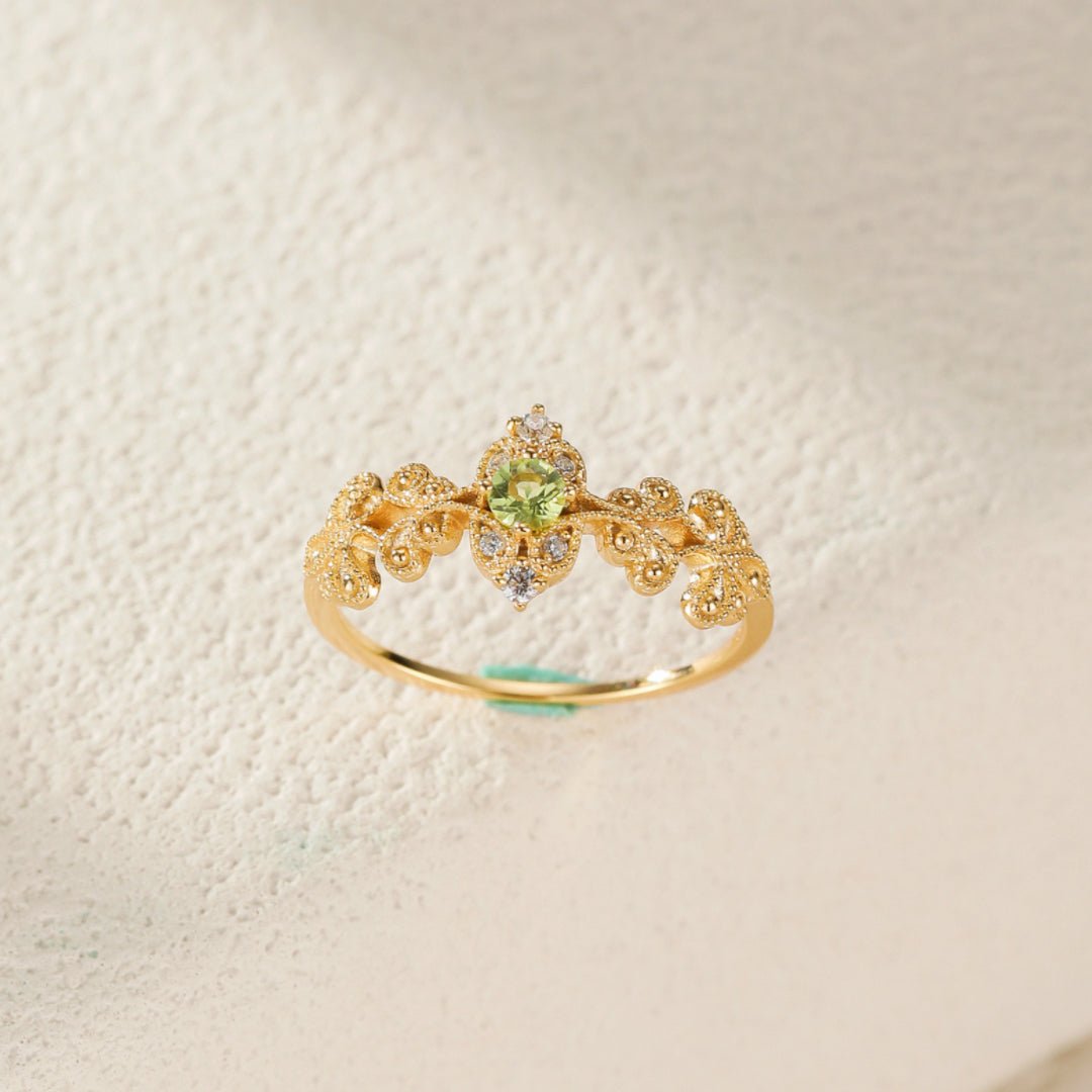 Bague Péridot Argent Plaqué Or Vintage - Biloria