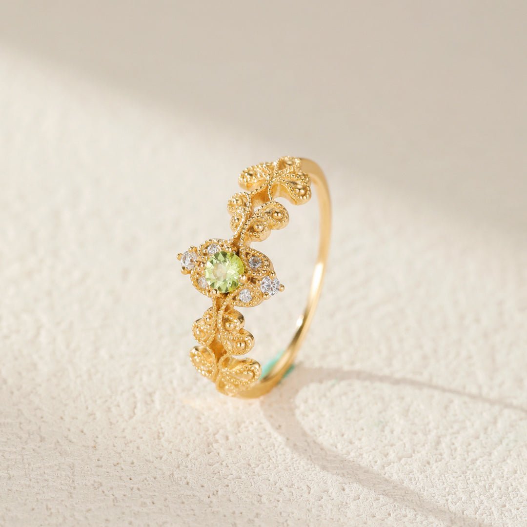 Bague Péridot Argent Plaqué Or Vintage - Biloria