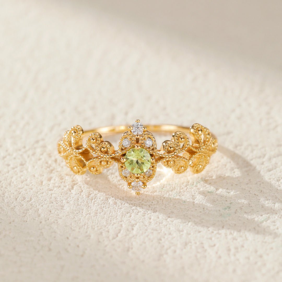 Bague Péridot Argent Plaqué Or Vintage - Biloria