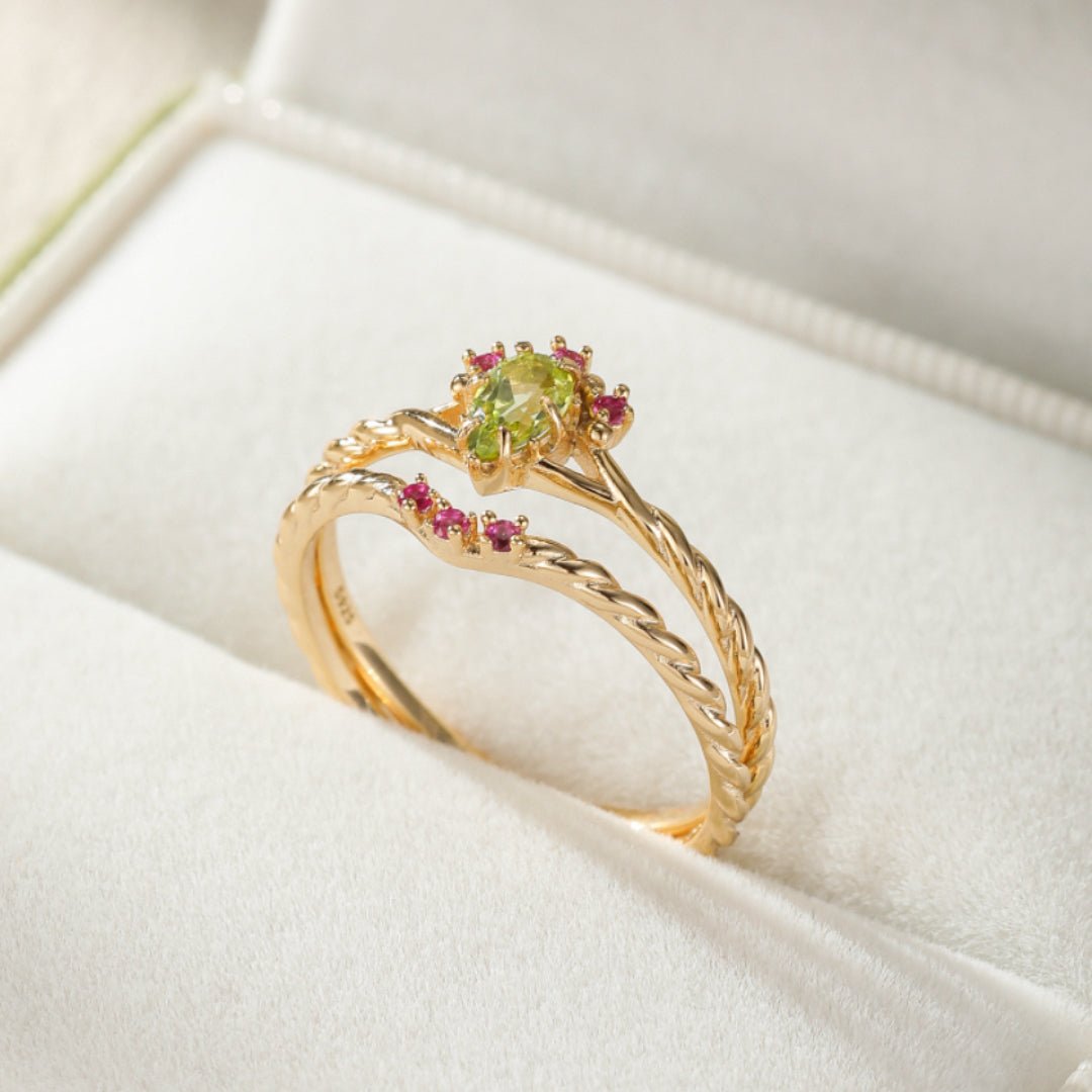 Bague Péridot et Cornaline : confiance et créativité - Biloria