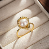 Bague Perle Blanche 9x9mm Argent Plaqué Or Ajustable - Biloria
