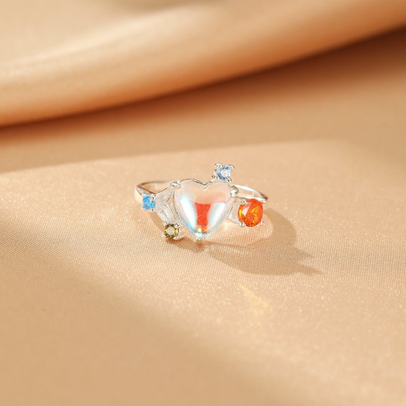 Bague Pierre de Lune Cœur Céleste - Bijou Ajustable Argent S925 - Biloria