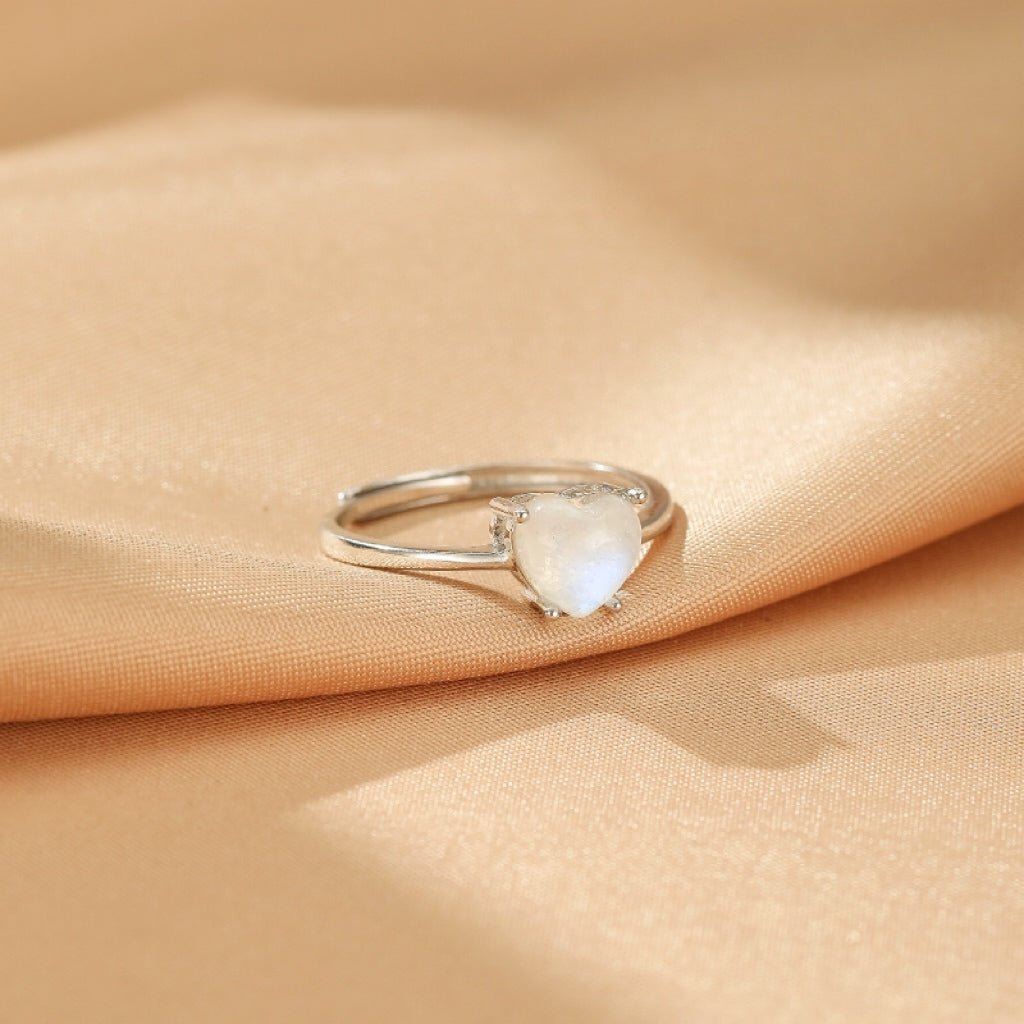 Bague Pierre de Lune Cœur Lunaire en Argent S925 Ajustable - Biloria