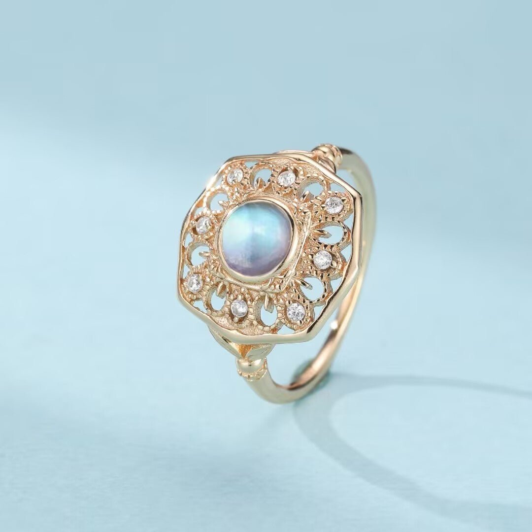 Bague Pierre de Lune Vintage – Argent Plaqué Or - Biloria