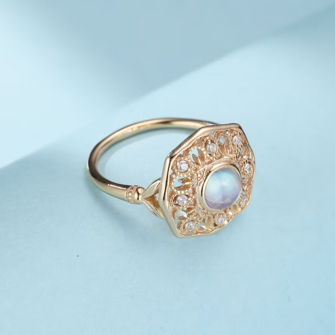 Bague Pierre de Lune Vintage – Argent Plaqué Or - Biloria