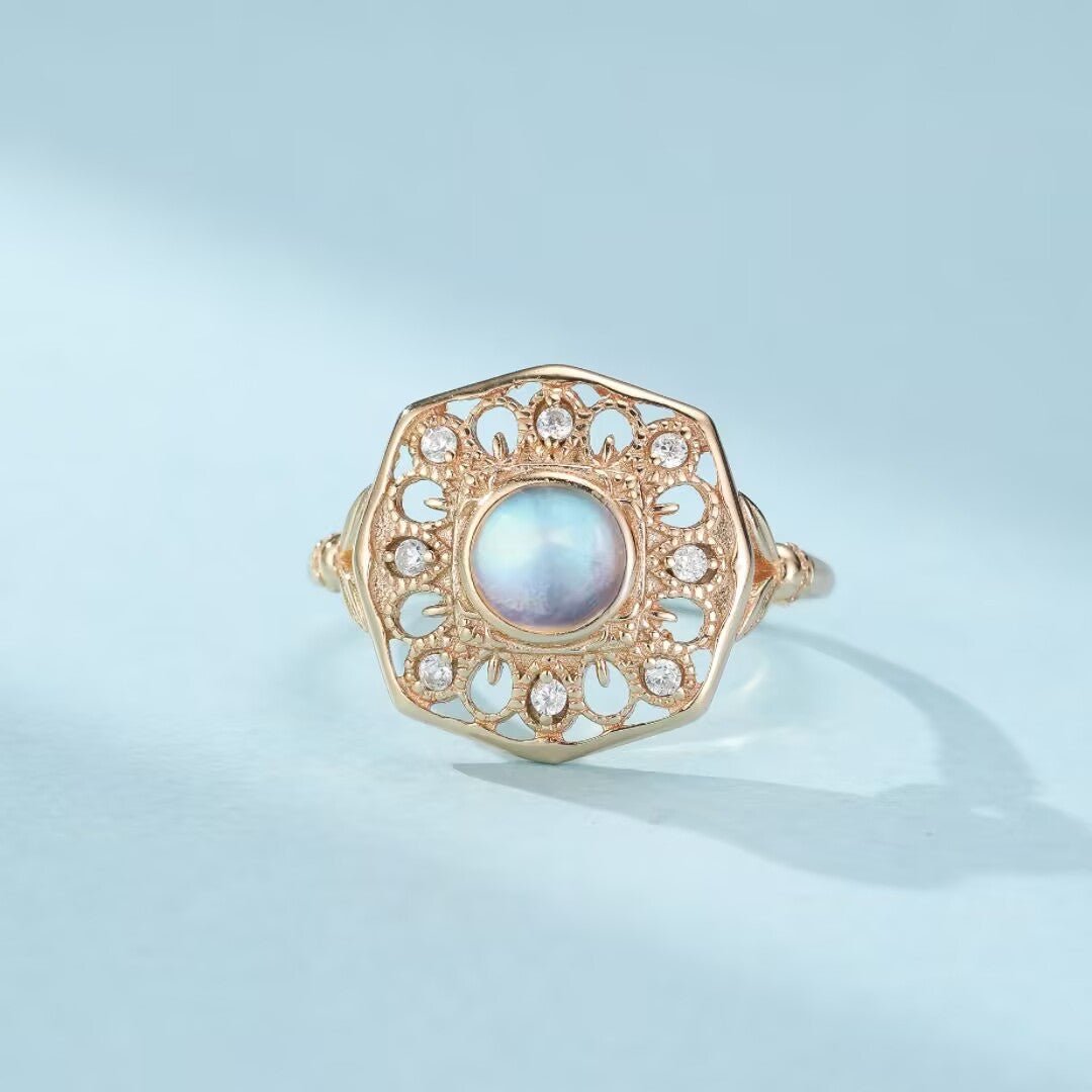Bague Pierre de Lune Vintage – Argent Plaqué Or - Biloria