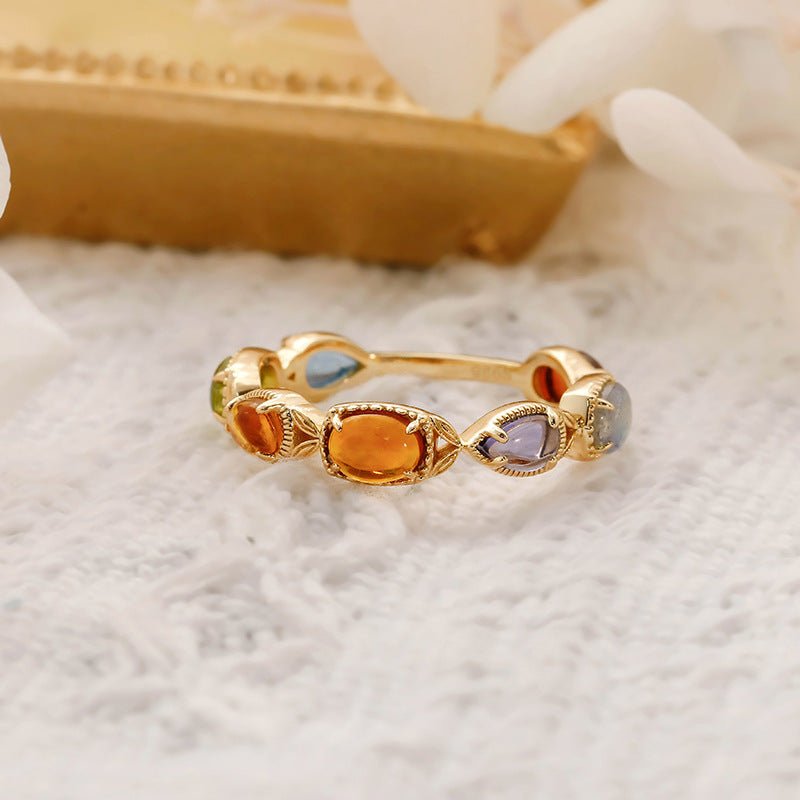 Bague pierres naturelles revitalisantes - argent plaqué or 14K - Biloria