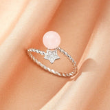 Bague Quartz Rose Argent 925 Ajustable Étoile Zircon - Biloria