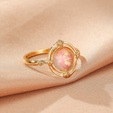 Bague Quartz Rose Aura Radieuse Argent Plaqué Or 10K - Biloria
