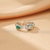 Bague Serpent Mystique avec Émeraude et Zircons - Argent 925 Ajustable - Biloria