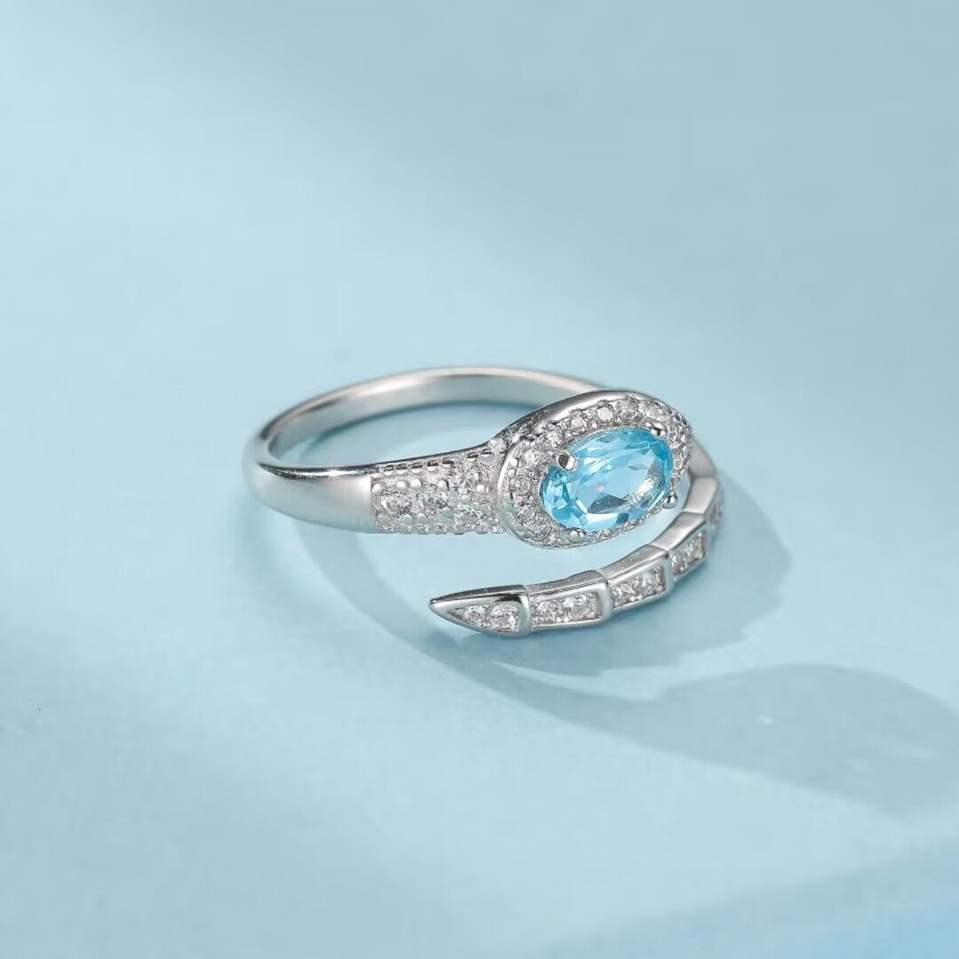 Bague Serpent Topaze Bleue Argent 925 Bijou Mystique - Biloria
