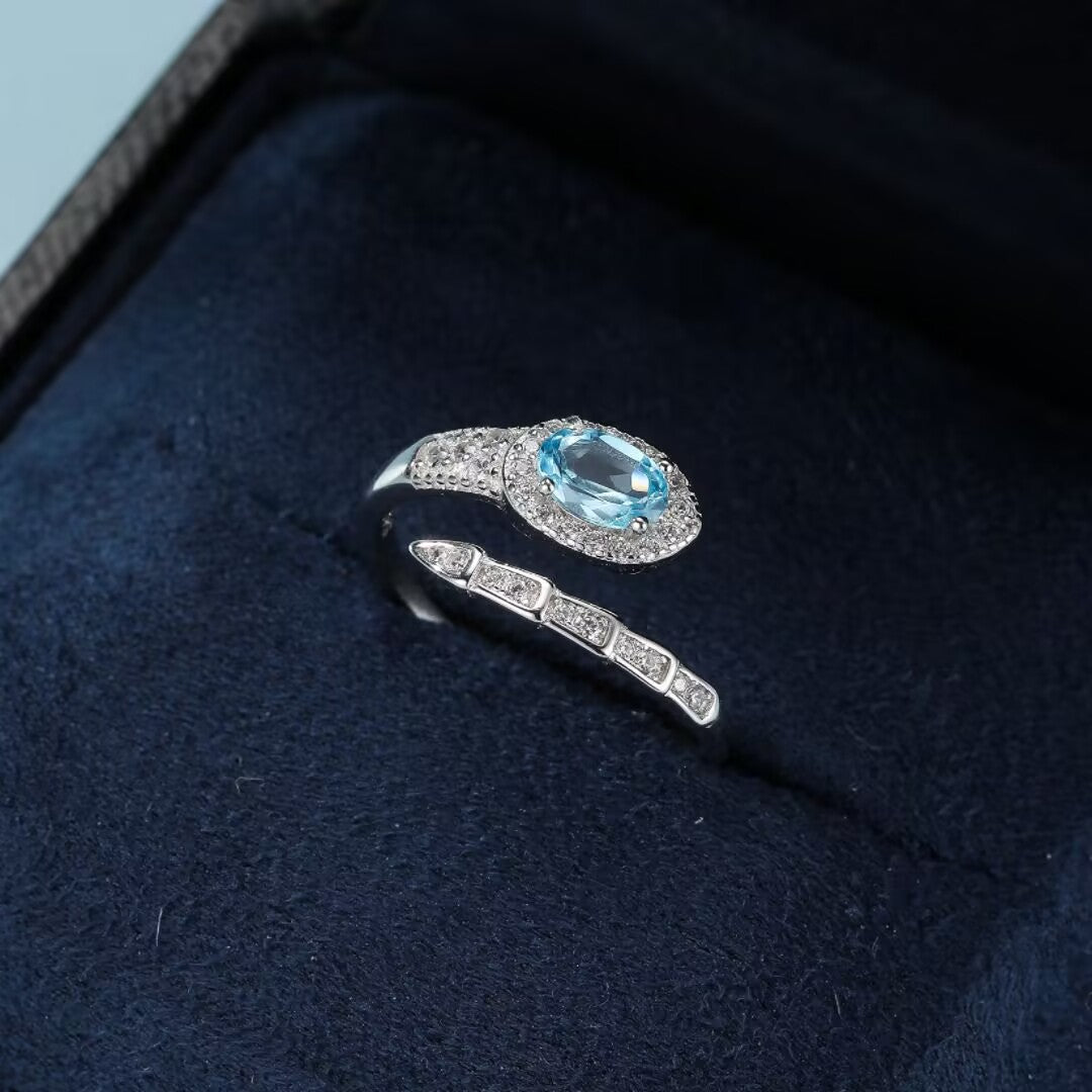 Bague Serpent Topaze Bleue Argent 925 Bijou Mystique - Biloria