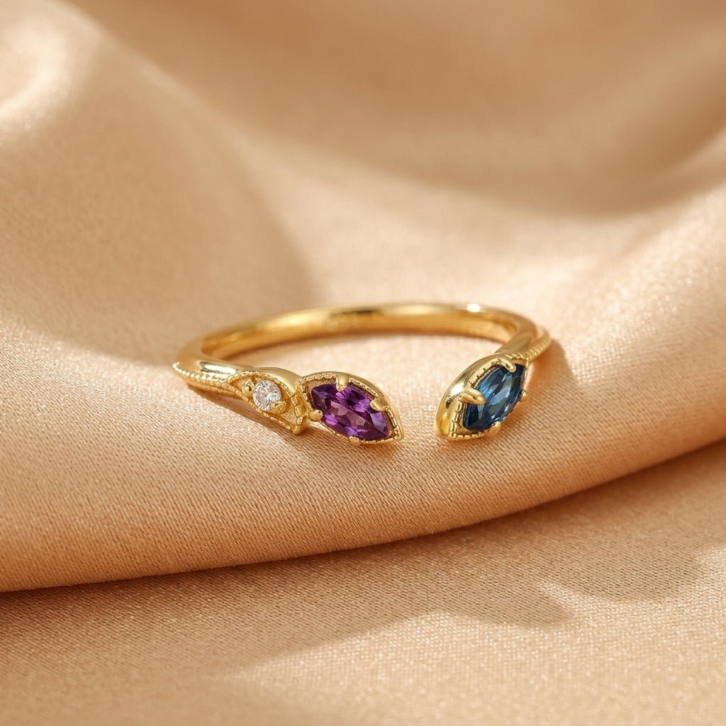 Bague Topaze Améthyste Taille Ajustable Argent Plaqué Or 10K - Biloria