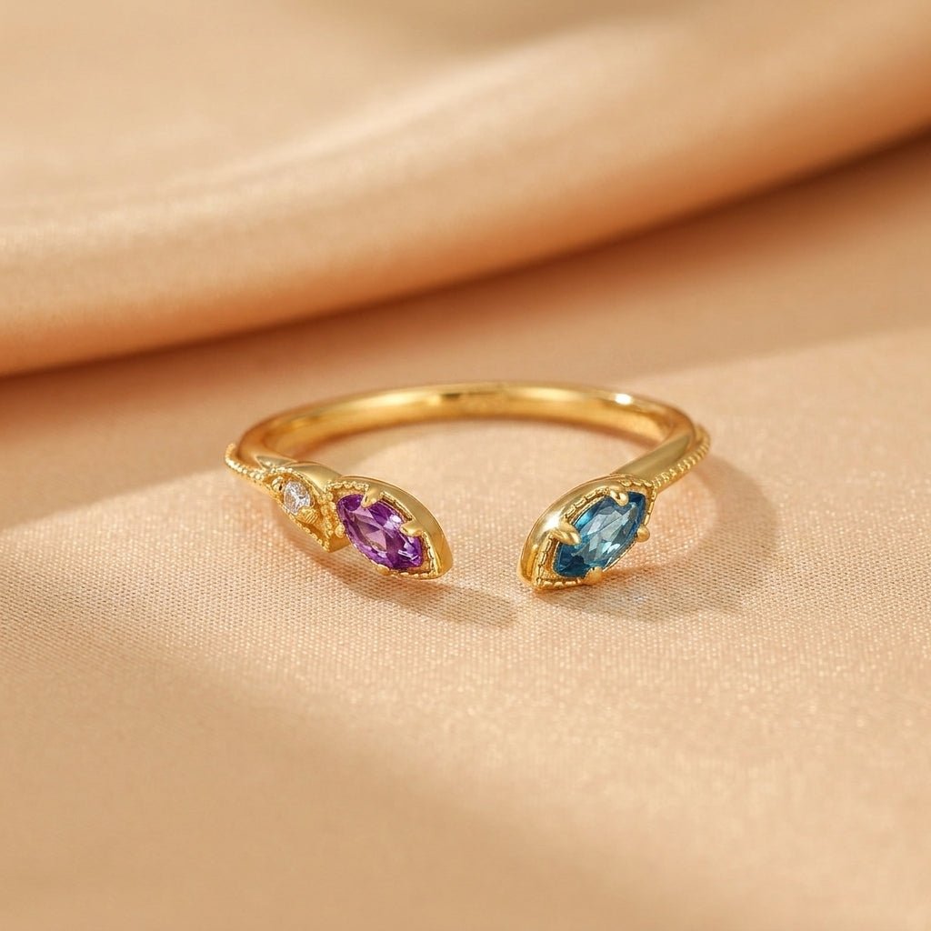 Bague Topaze Améthyste Taille Ajustable Argent Plaqué Or 10K - Biloria